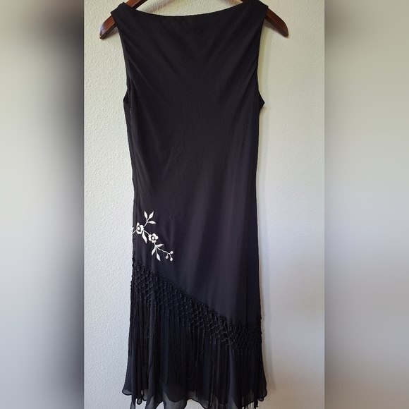 Alex Evenings Dark Fairy Black Sleeveless Embroidered Fringe Dress Womens Size 6 - Picture 8 of 8